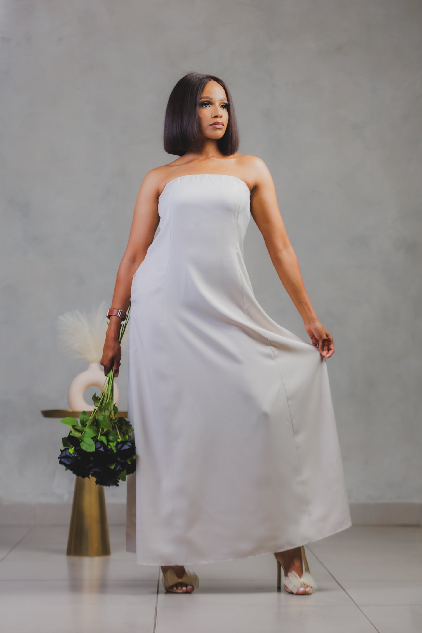 Chic losefit boob-tube loose linen dress
