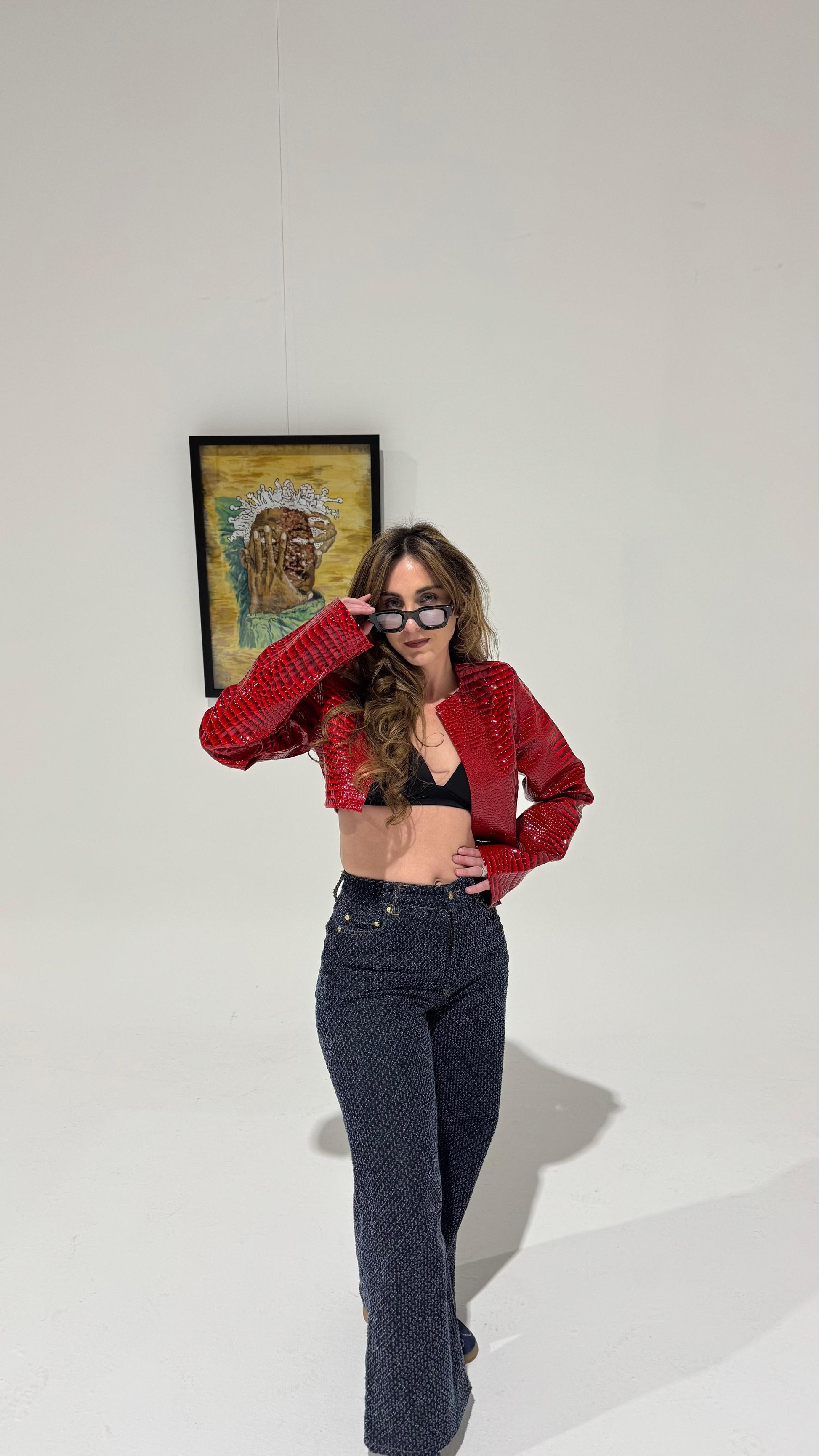 Red cropped bomber