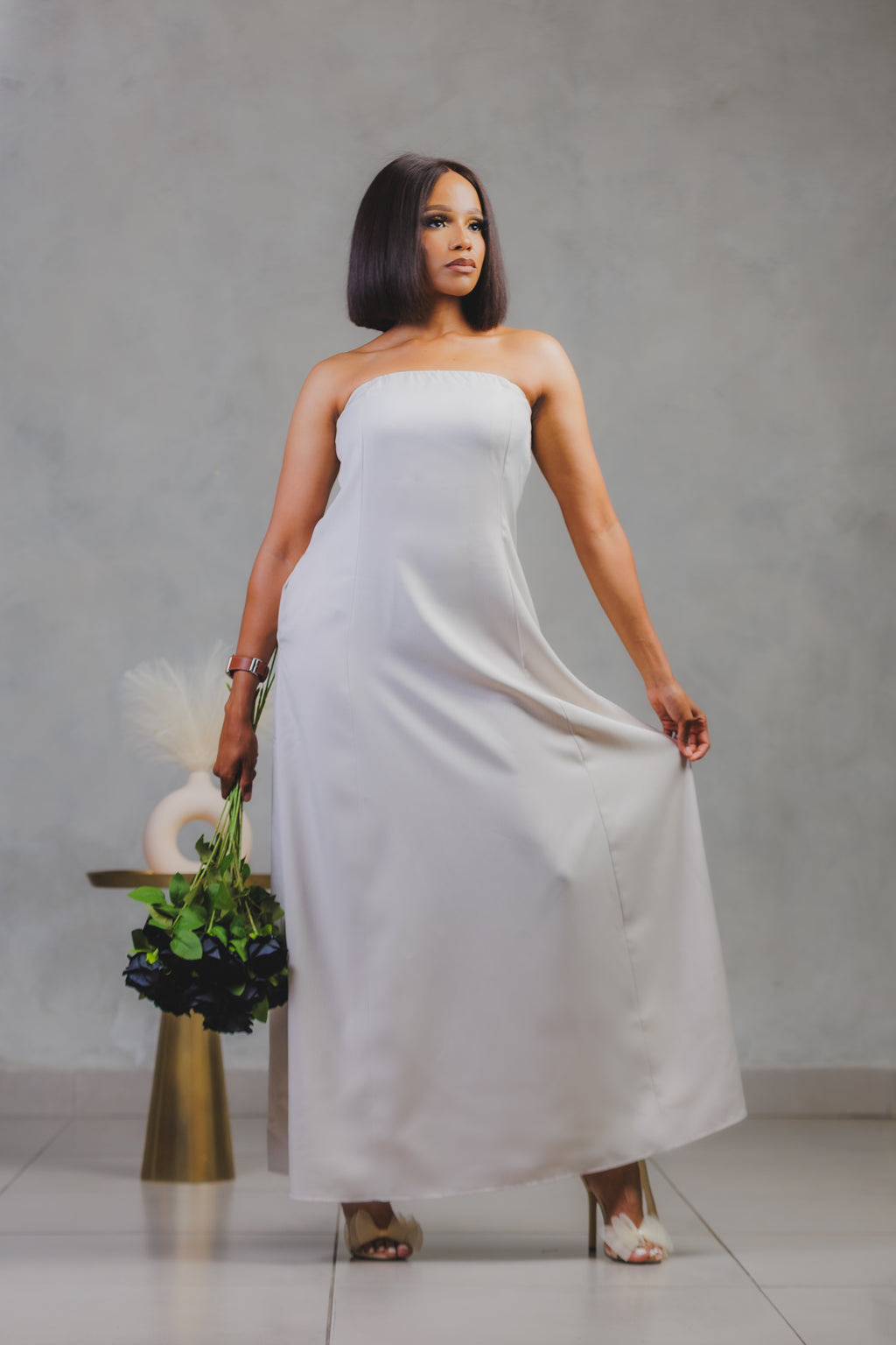 Chic losefit  boob-tube loose linen dress