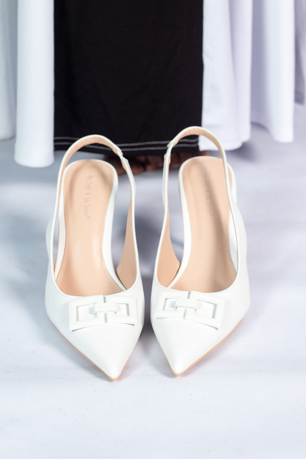 White detailed kitten heel