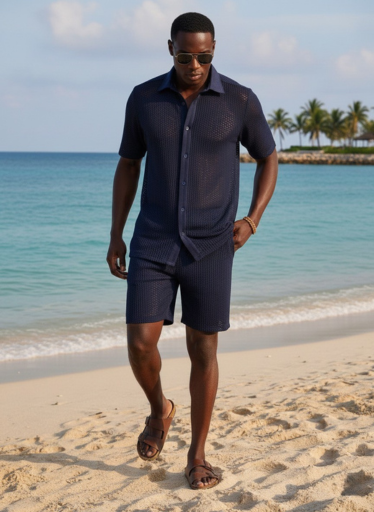 Mens Navy Blue Mesh Set
