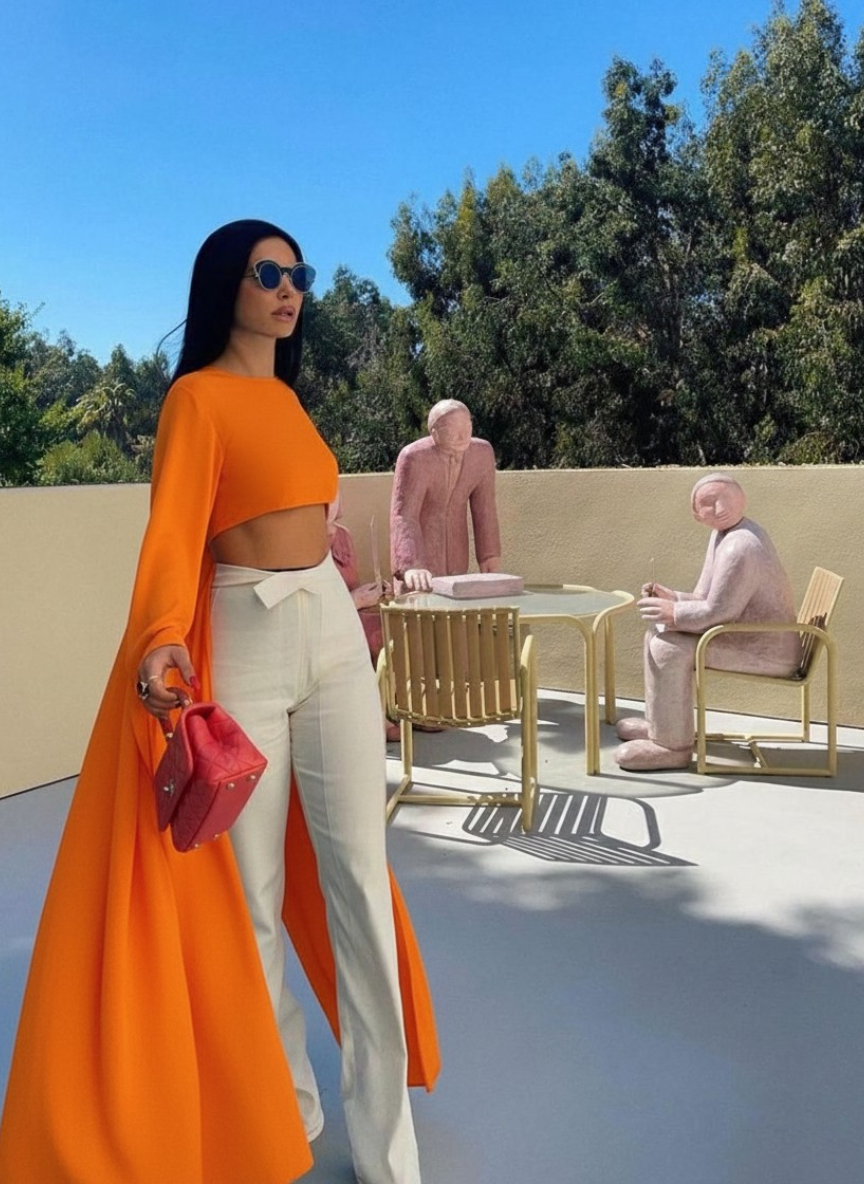 Orange Long Sleeve Crop-Top