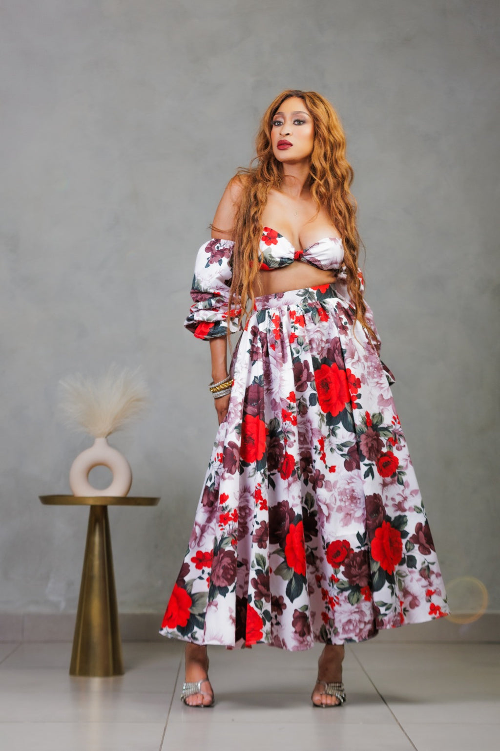 Floral, ruffled arms two piece set