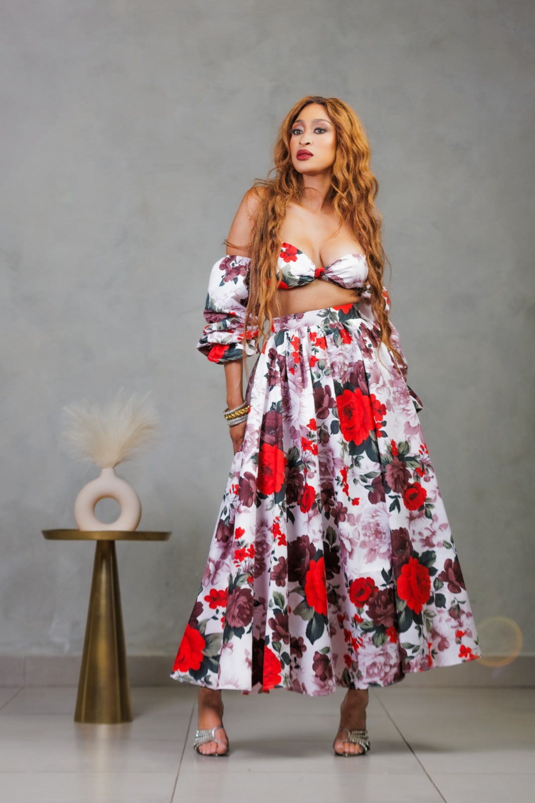 Floral, ruffled arms two piece set