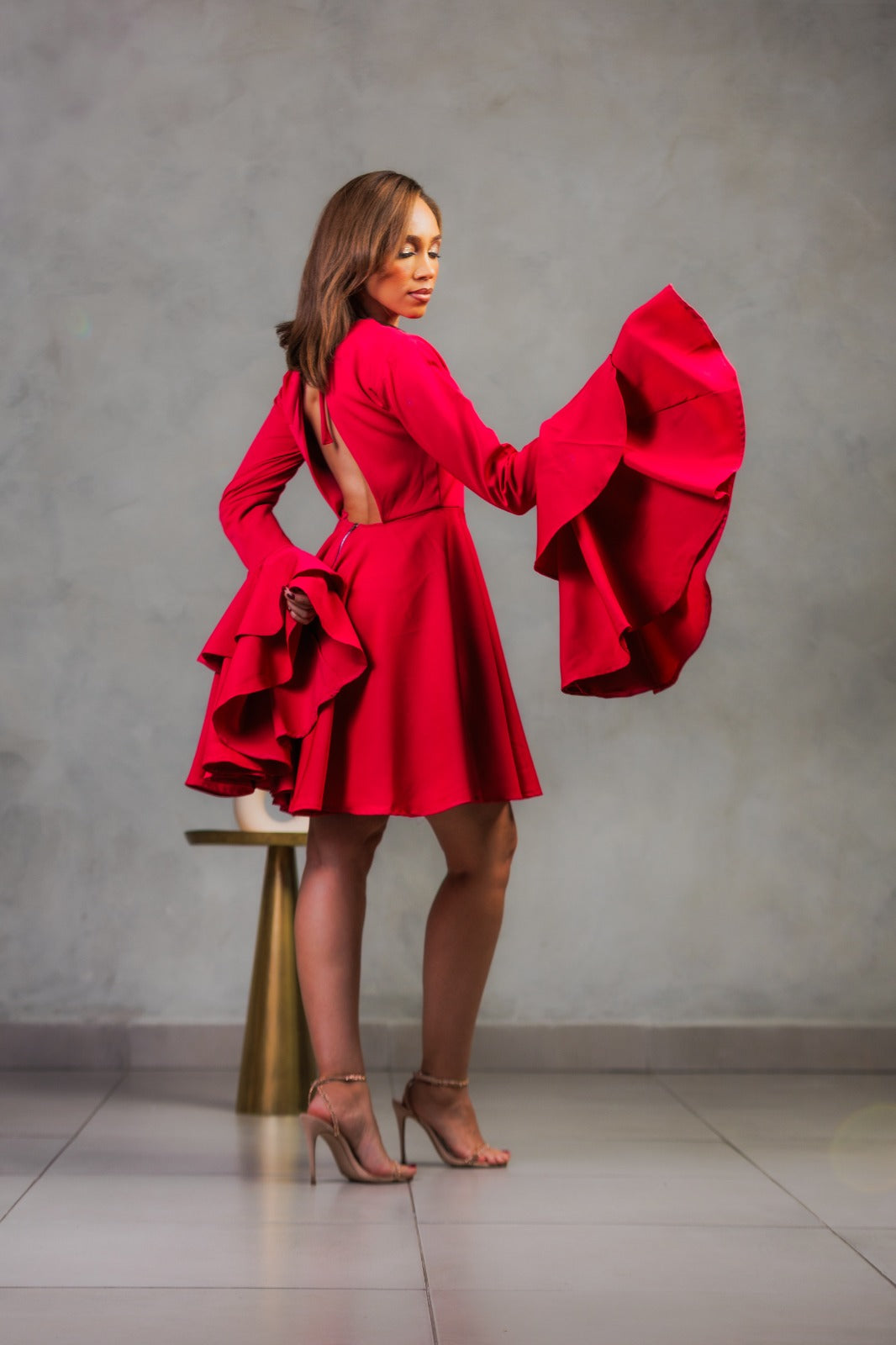 Elegant Ruffle arms cocktail dress