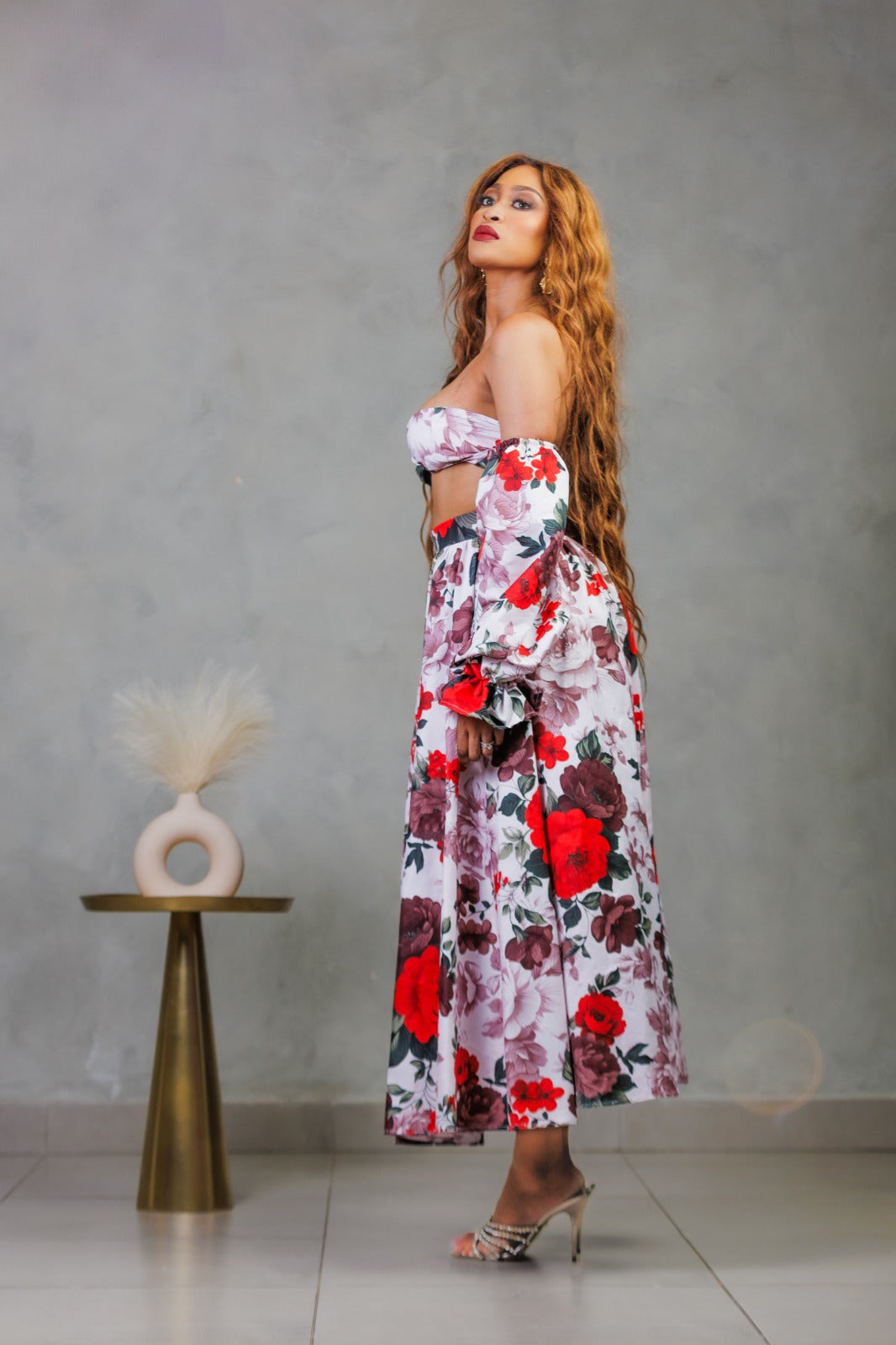 Floral, ruffled arms two piece set
