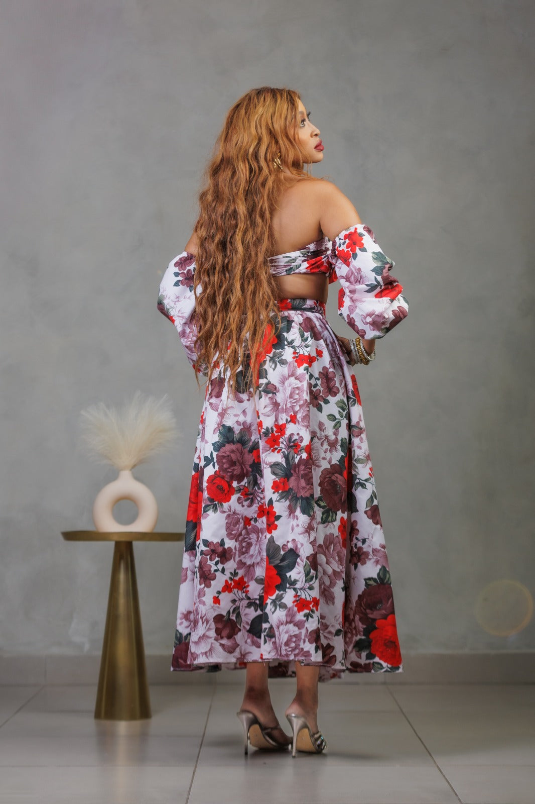 Floral, ruffled arms two piece set