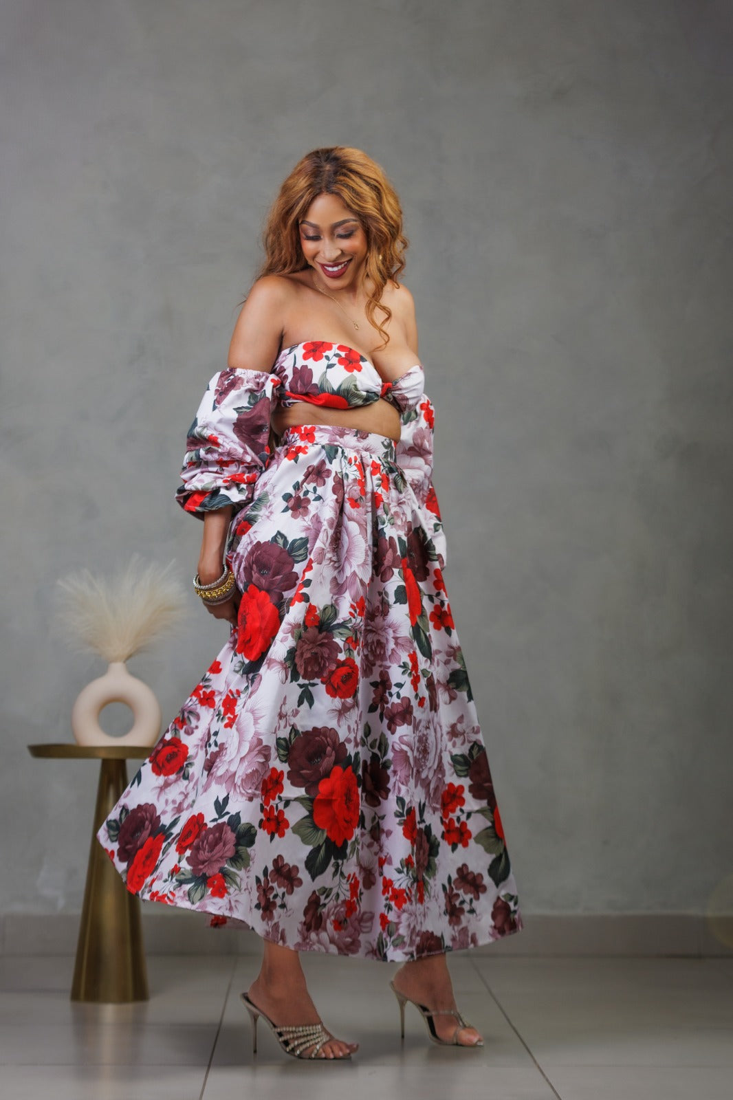 Floral, ruffled arms two piece set